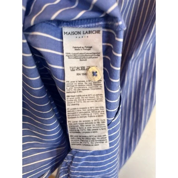 Maison Labiche Dress Size‎ S Blue Button Down Striped W/embroidered Keep Smiling - Picture 9 of 9